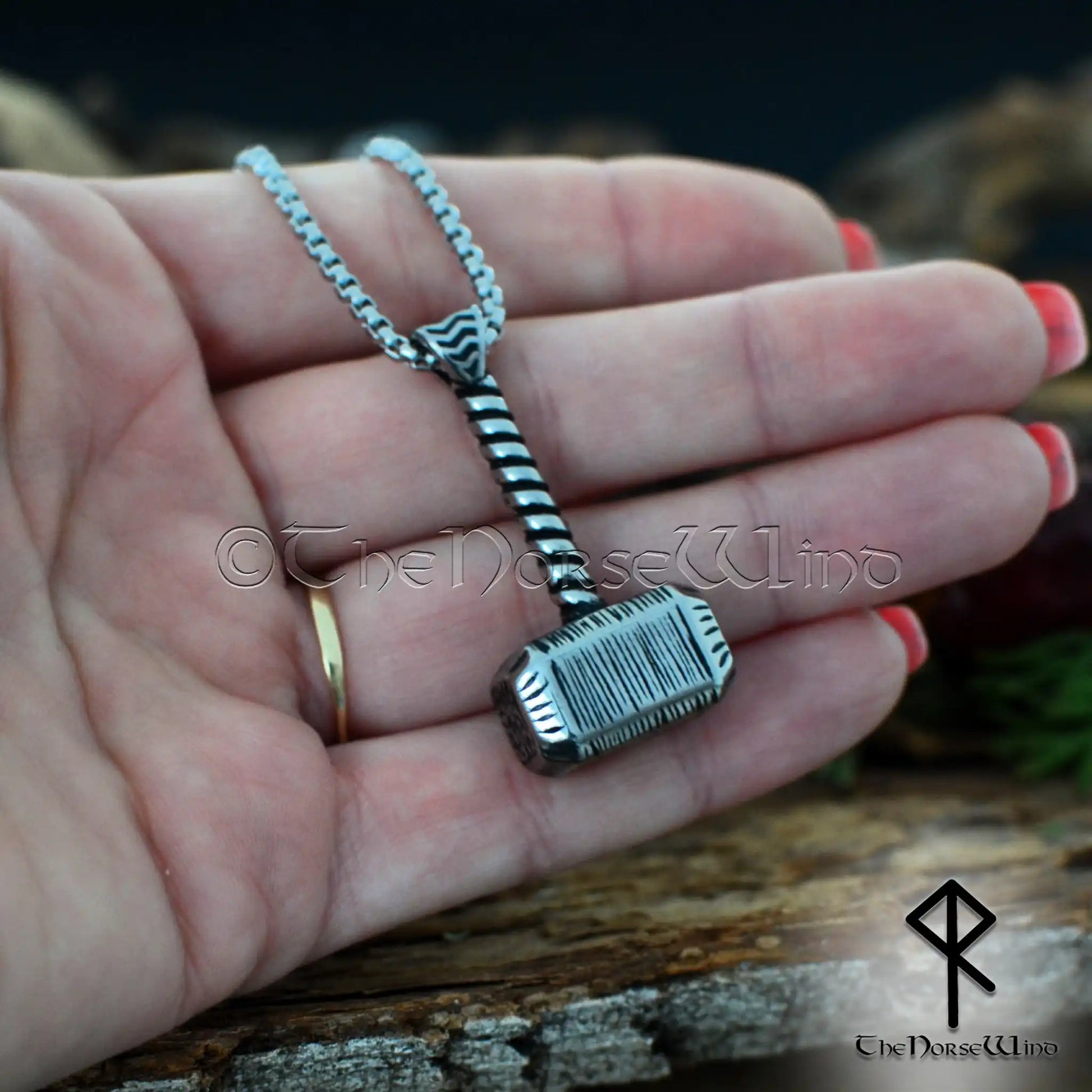Thor's Hammer Viking Necklace, Steel Mjolnir Pendant The Norse Wind