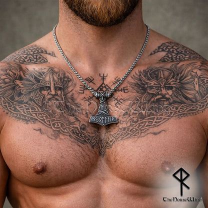 Thor's Hammer Viking Necklace, Norse Mjolnir Pendant Stainless Steel