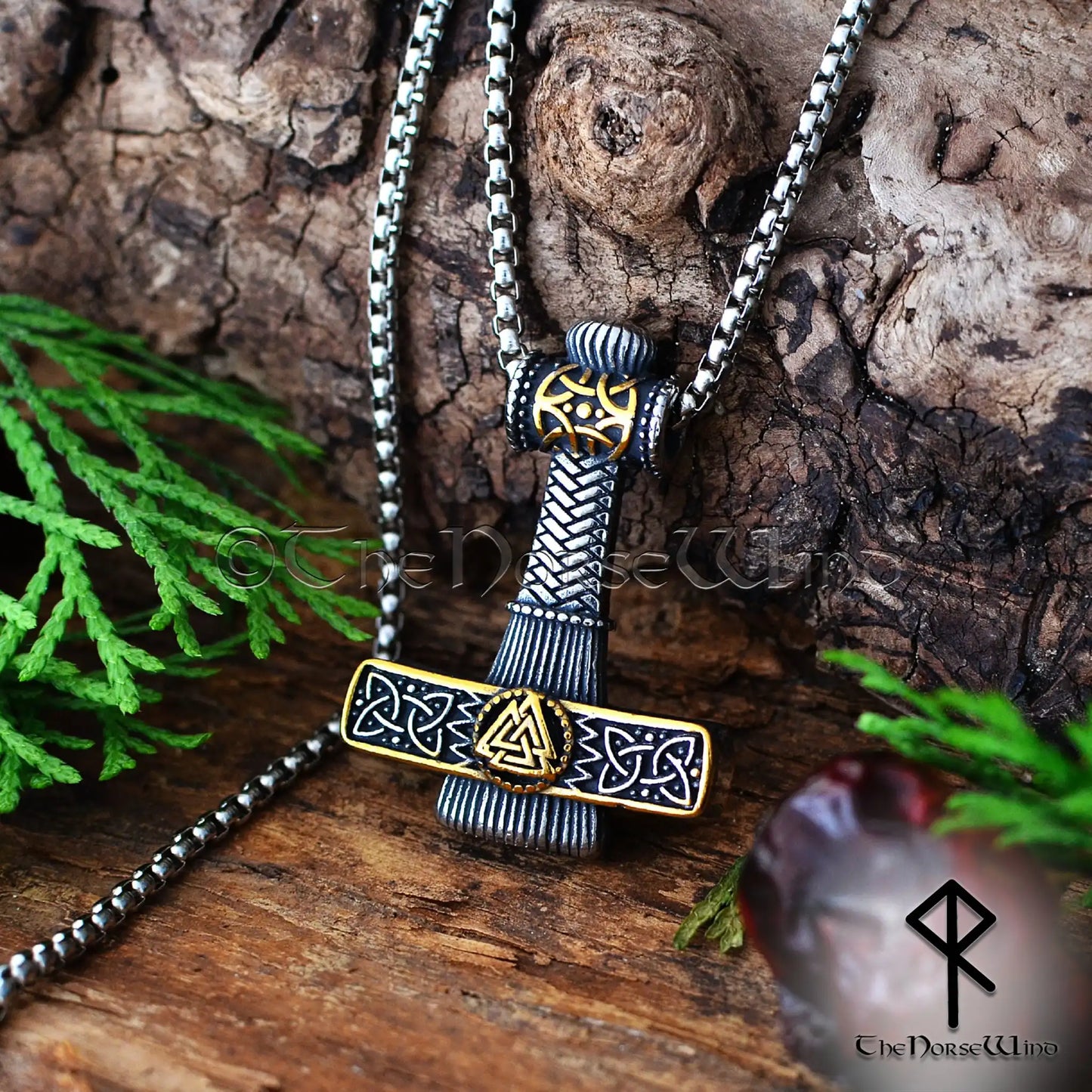 Viking Mjolnir Necklace - Thor's Hammer & Valknut Pendant