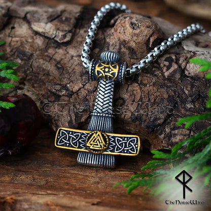 Viking Mjolnir Necklace - Thor's Hammer & Valknut Pendant