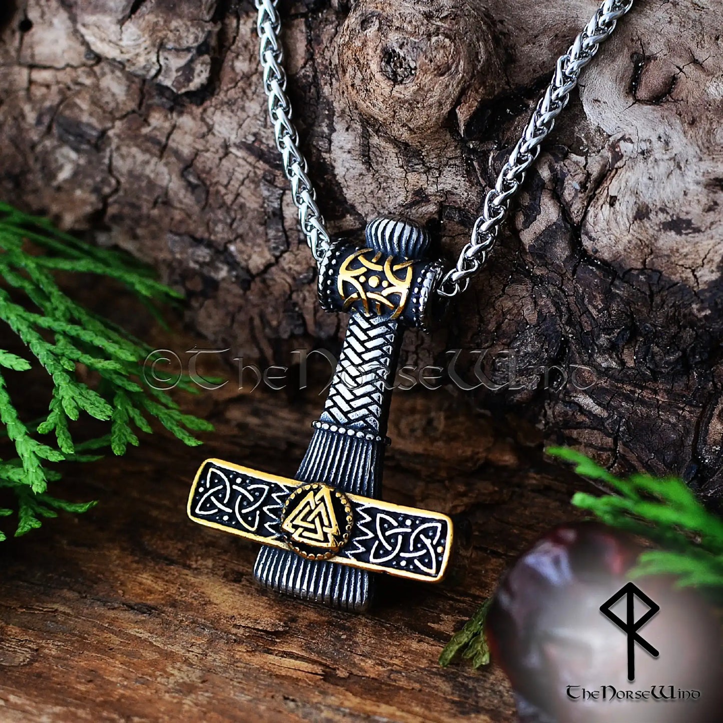 Viking Mjolnir Necklace - Thor's Hammer & Valknut Pendant