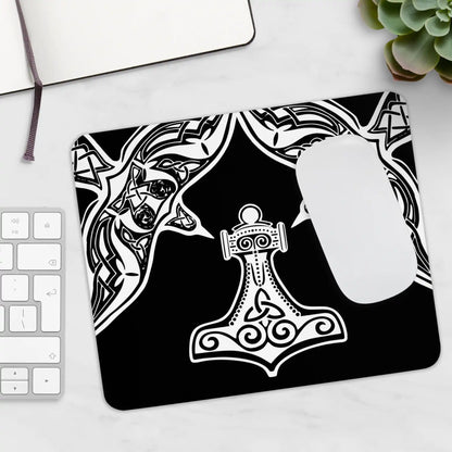 Thor’s Hammer Viking Mouse Pad – Odin’s Ravens Mjolnir Desk Mat
