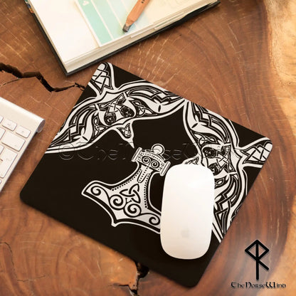 Thor’s Hammer Viking Mouse Pad – Odin’s Ravens Mjolnir Desk Mat