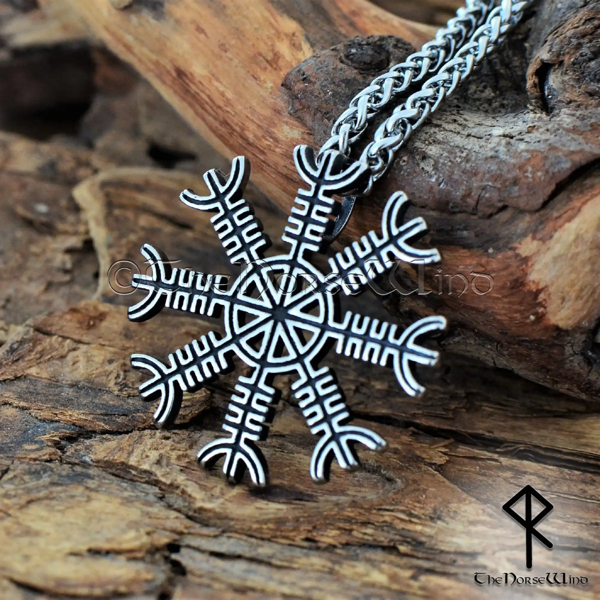 Helm of Awe Viking necklace with 3D-engraved Aegishjalmur stainless steel pendant