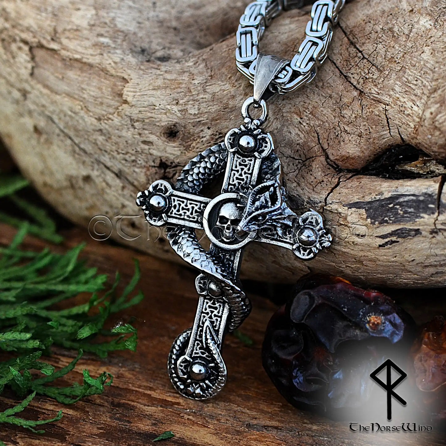 Viking Serpent Cross Necklace – Jormungandr Norse Pendant
