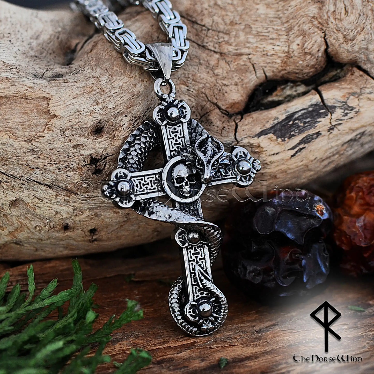 Viking Serpent Cross Necklace – Jormungandr Norse Pendant