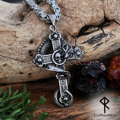Viking Serpent Cross Necklace – Jormungandr Norse Pendant