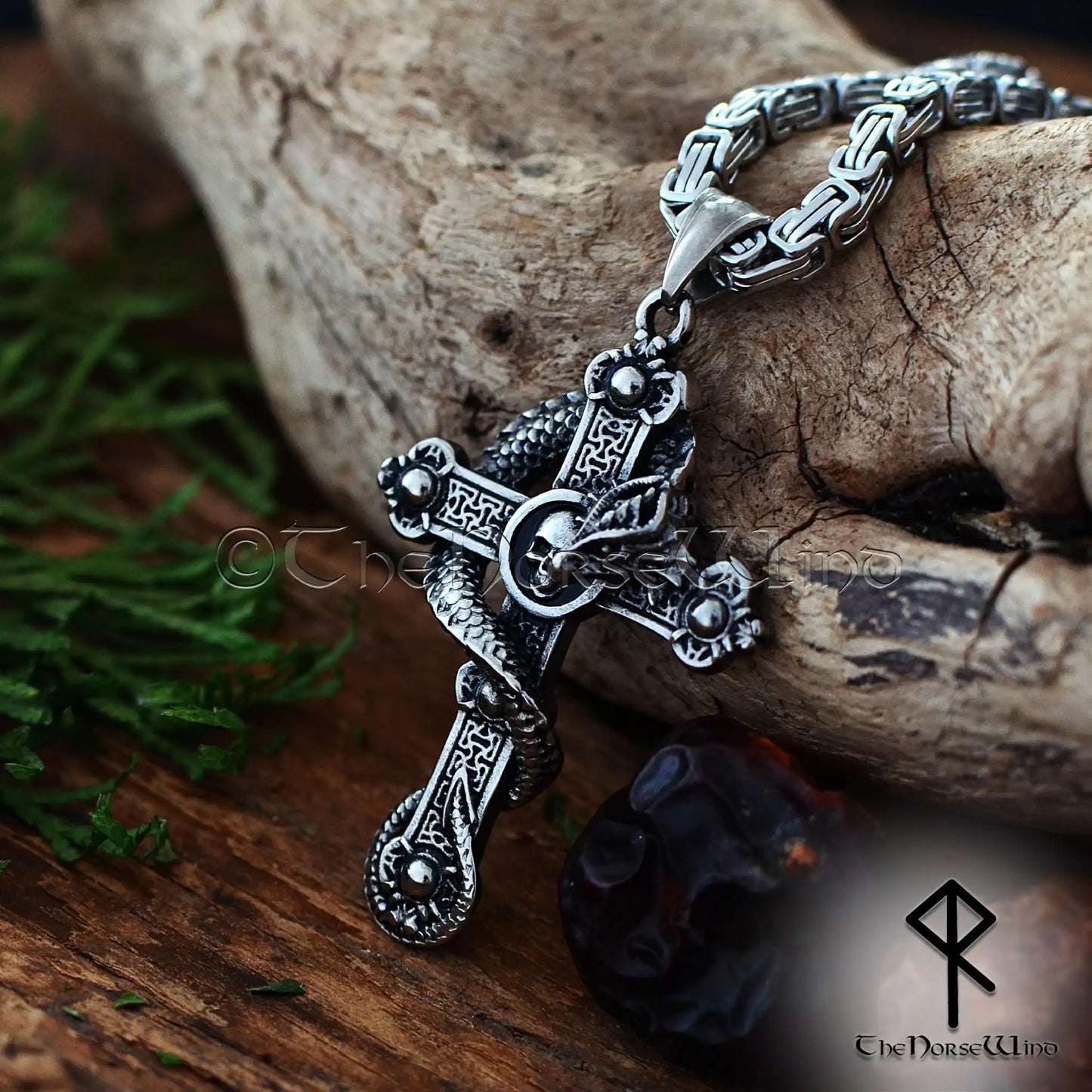 Viking Serpent Cross Necklace – Jormungandr Norse Pendant