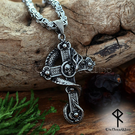 Viking Serpent Cross Necklace – Jormungandr Norse Pendant