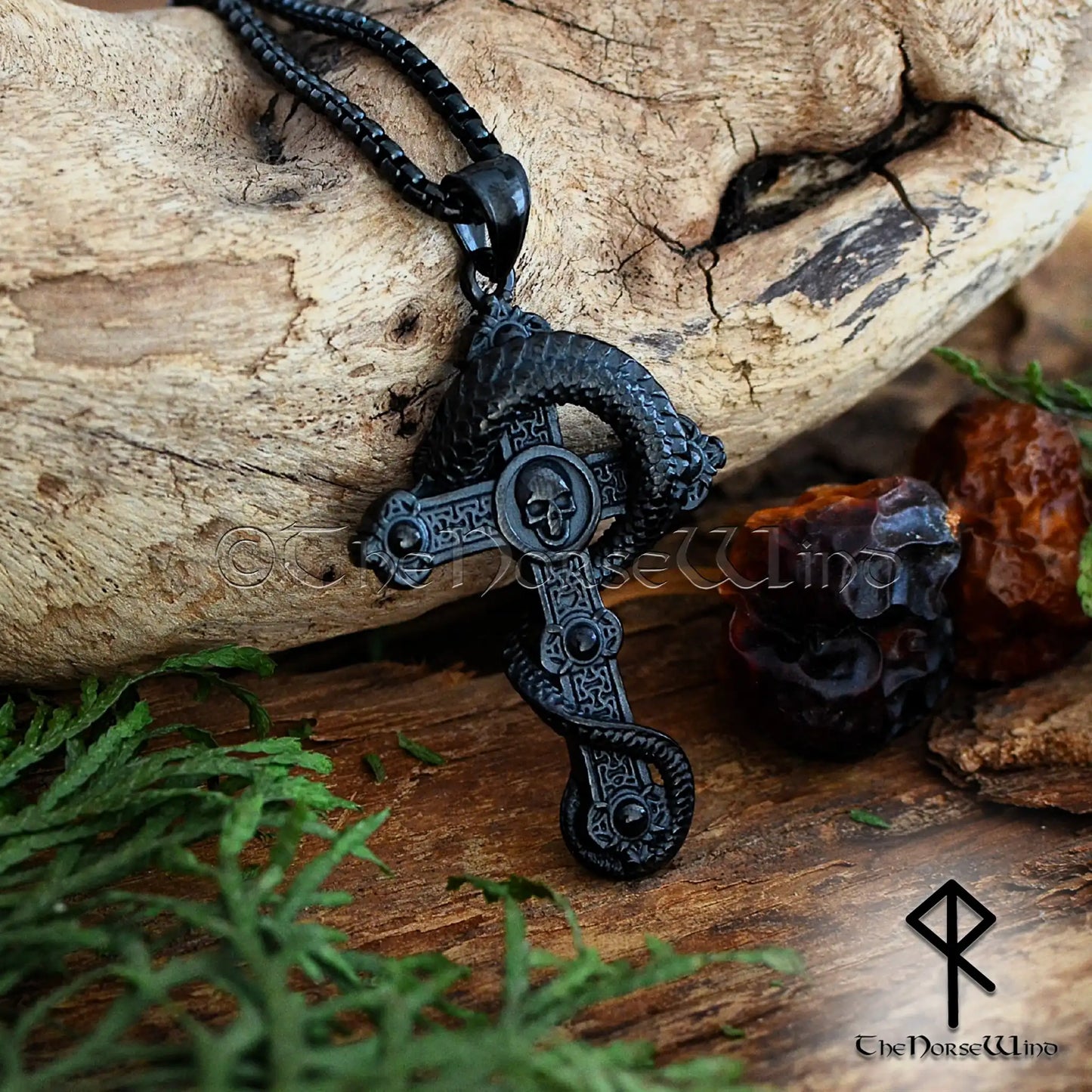 Viking Serpent Cross Necklace – Jormungandr Norse Pendant
