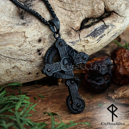 Viking Serpent Cross Necklace – Jormungandr Norse Pendant