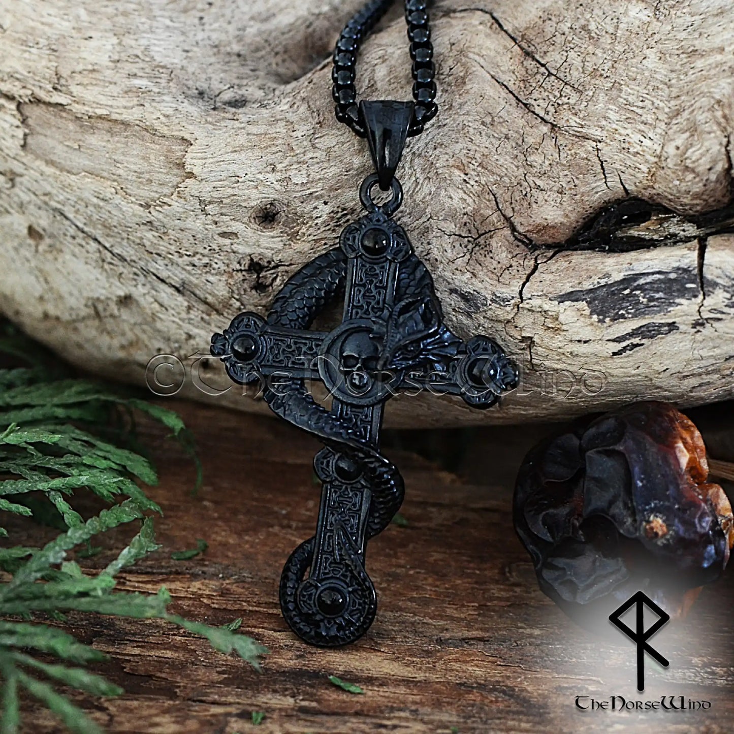Viking Serpent Cross Necklace – Jormungandr Norse Pendant