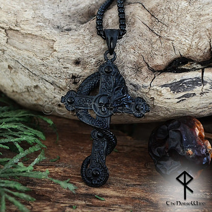 Viking Serpent Cross Necklace – Jormungandr Norse Pendant
