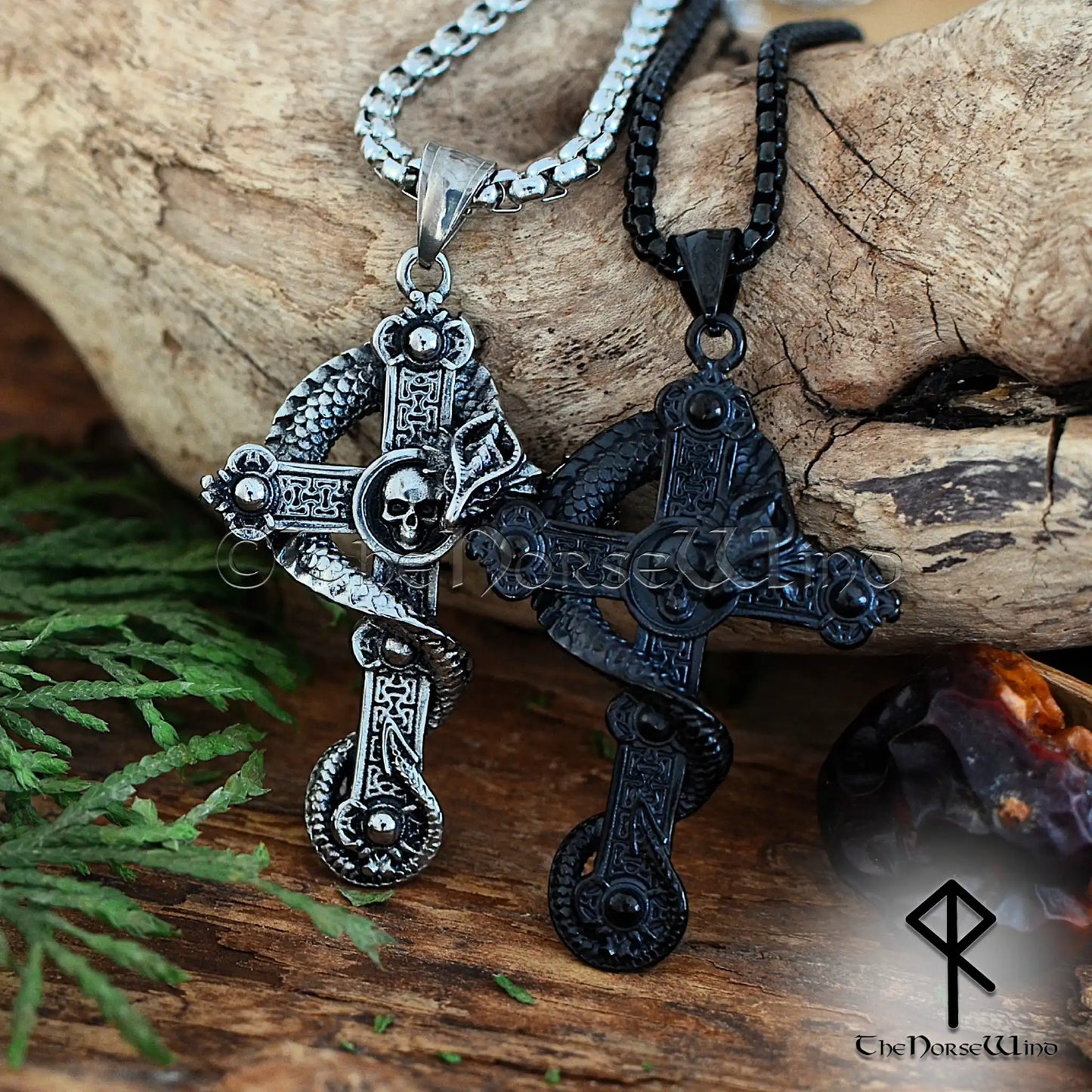 Viking Serpent Cross Necklace – Jormungandr Norse Pendant