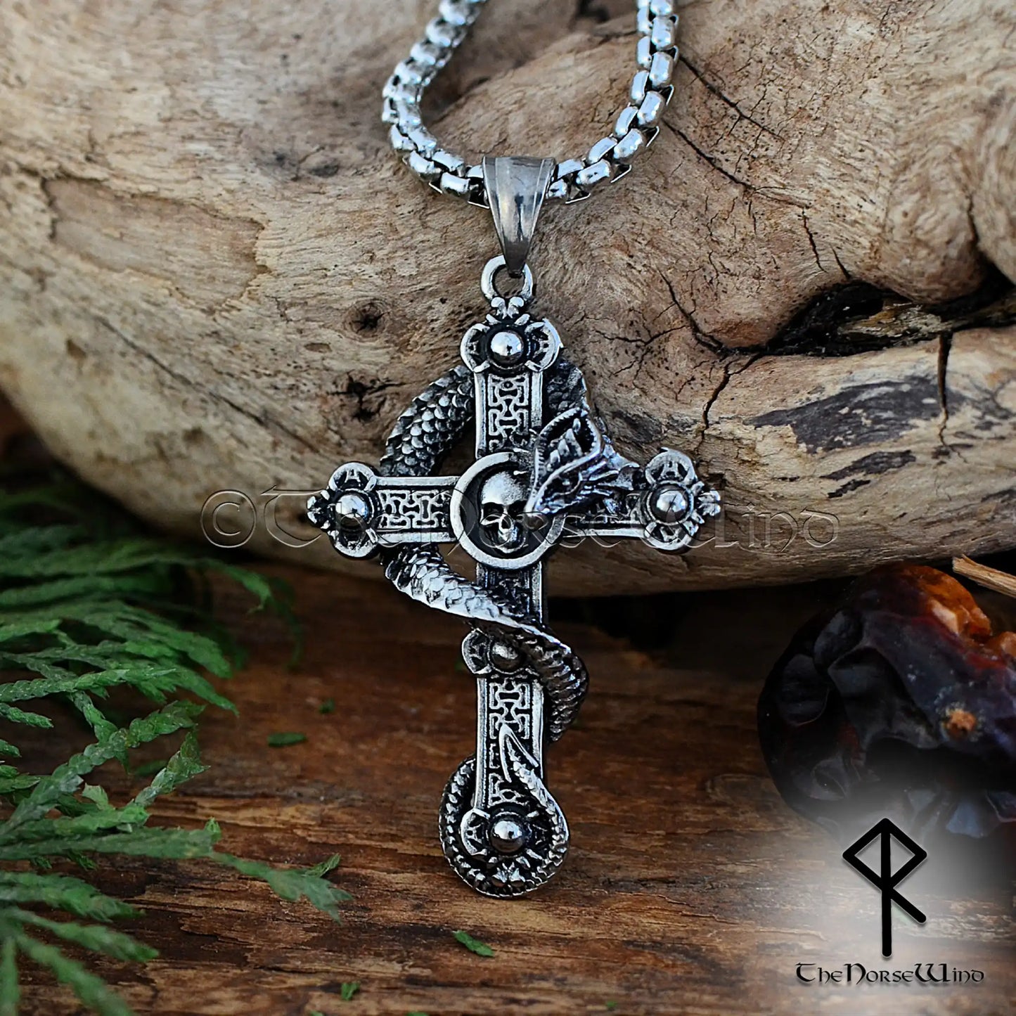 Viking Serpent Cross Necklace – Jormungandr Norse Pendant