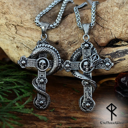 Viking Serpent Cross Necklace – Jormungandr Norse Pendant