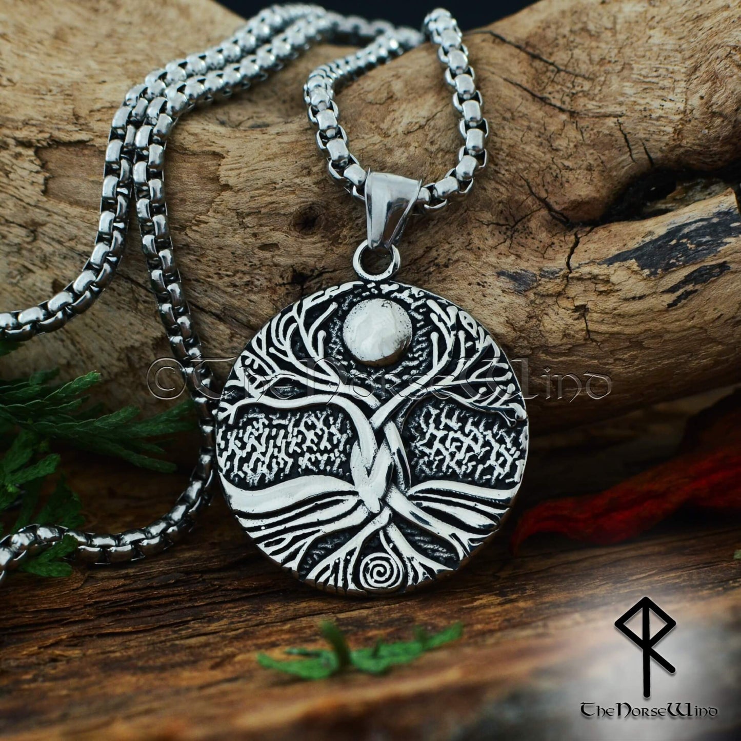 Yggdrasil Viking Necklace, Celtic Tree of Life Pendant, Stainless Steel