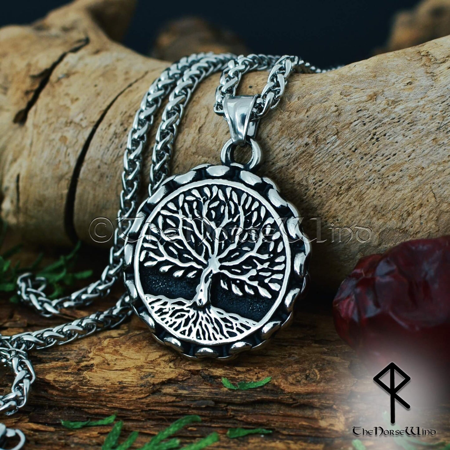 Wikinger-Anhänger Yggdrasil, nordische Halskette mit Lebensbaum, Edelstahl