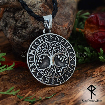 Yggdrasil Viking Necklace, Norse Runes Pendant, Stainless Steel