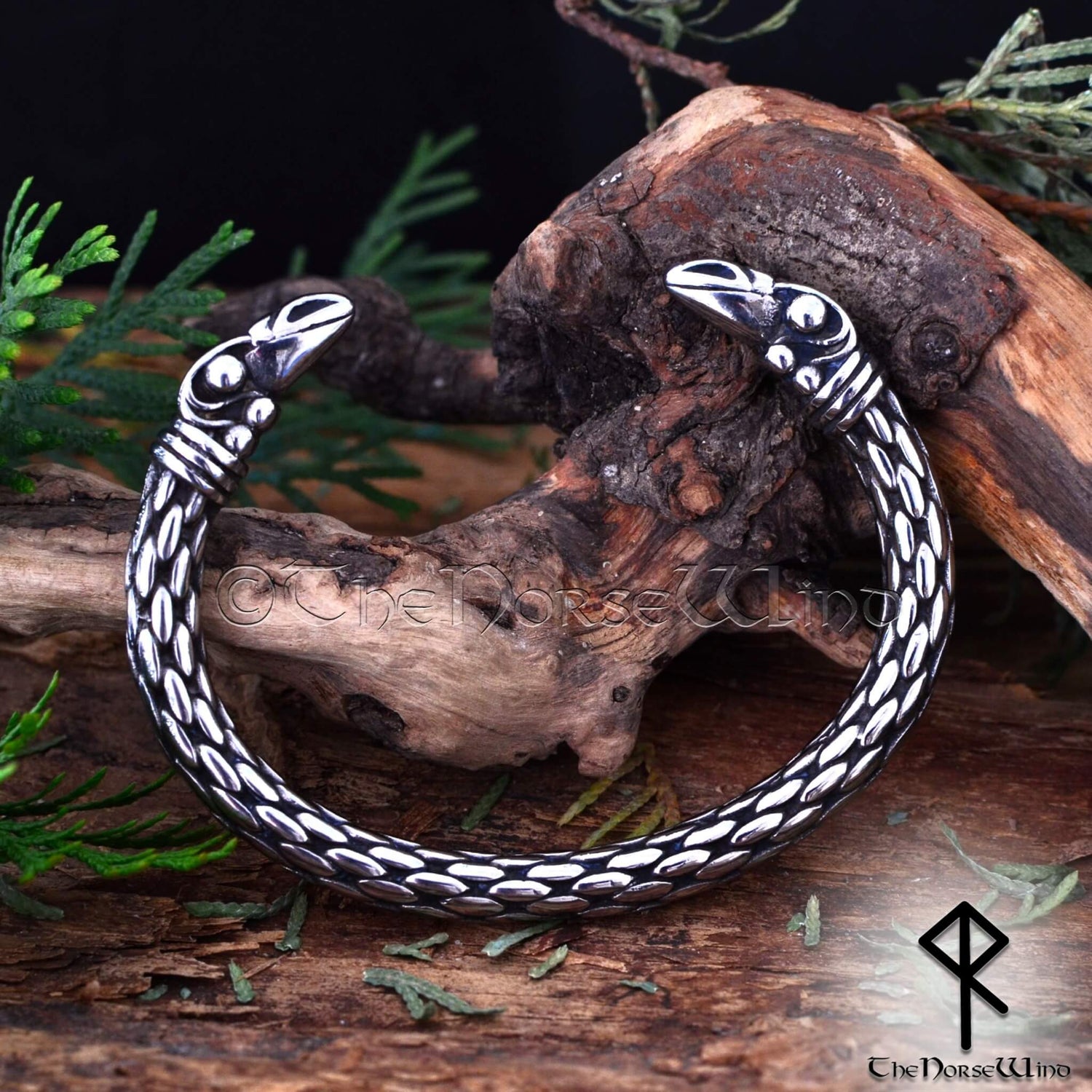 Viking Raven Bracelet, Hugin & Munin Stainless Steel Torc - The Norse Wind