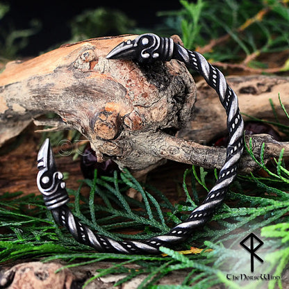 Odin's Ravens Viking Bracelet, Hugin & Munin Stainless Steel Torc - The Norse Wind