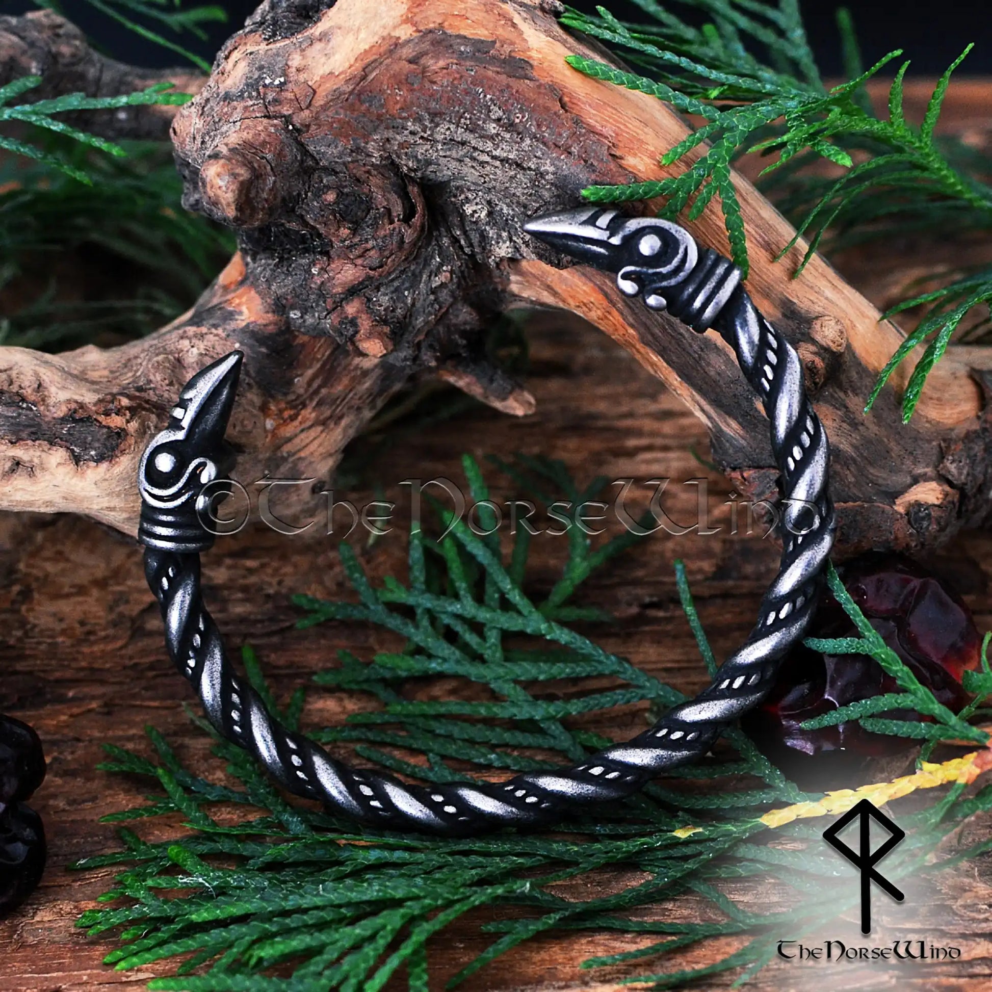 Odin's Ravens Viking Bracelet, Hugin & Munin Stainless Steel Torc - The Norse Wind