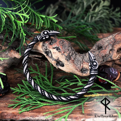 Odin's Ravens Viking Bracelet, Hugin & Munin Stainless Steel Torc - The Norse Wind