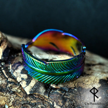 Raven Feather Ring - Mystic Colors Adjustable Stainless Steel