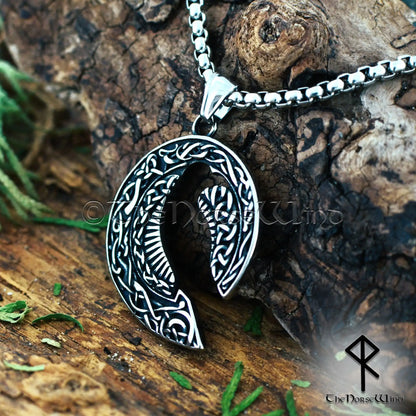 Viking Raven Necklace with Celtic Knots - 316L Stainless Steel Norse Pendant