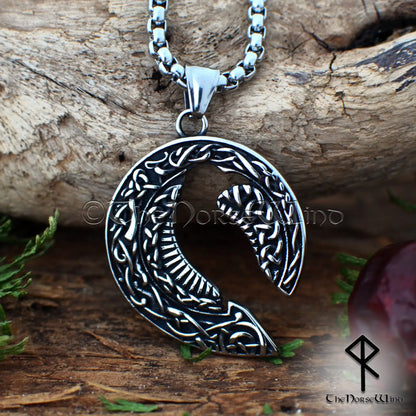 Viking Raven Necklace with Celtic Knots - 316L Stainless Steel Norse Pendant