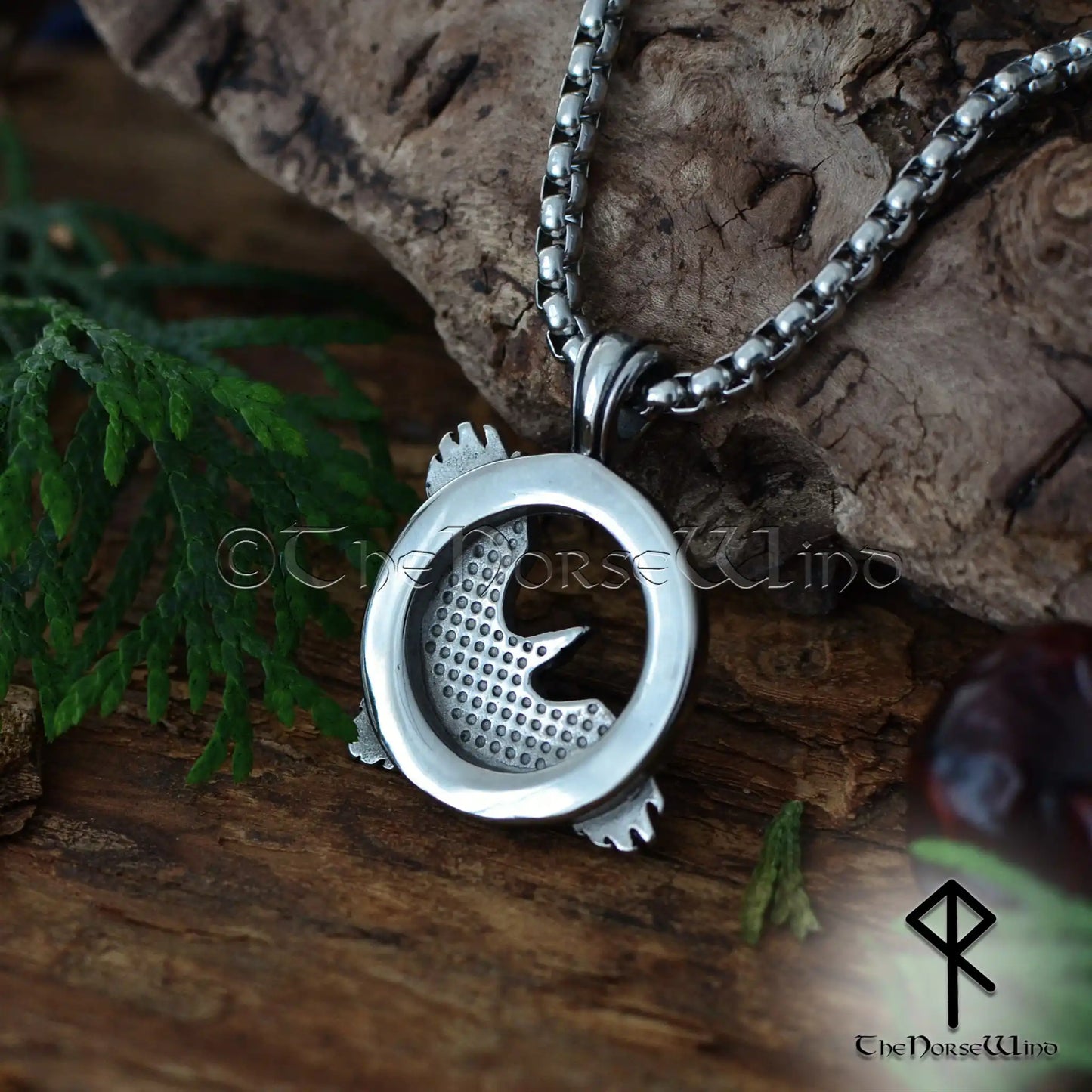 Flying Raven Viking Pendant - Stainless Steel Huginn and Muninn Norse Necklace