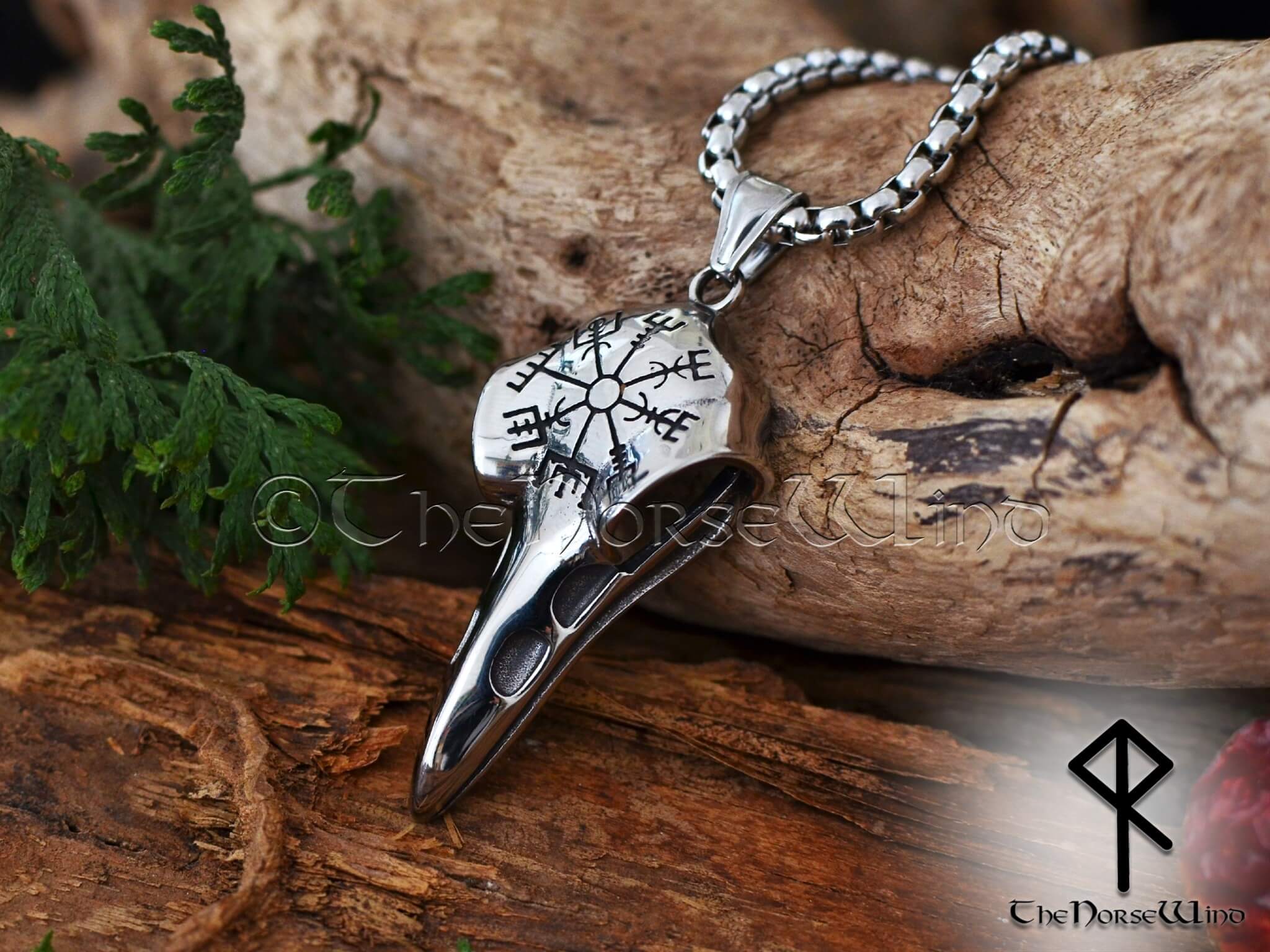Small Raven Bird Skull Necklace | Silver Crow Pendant by RavynEdge