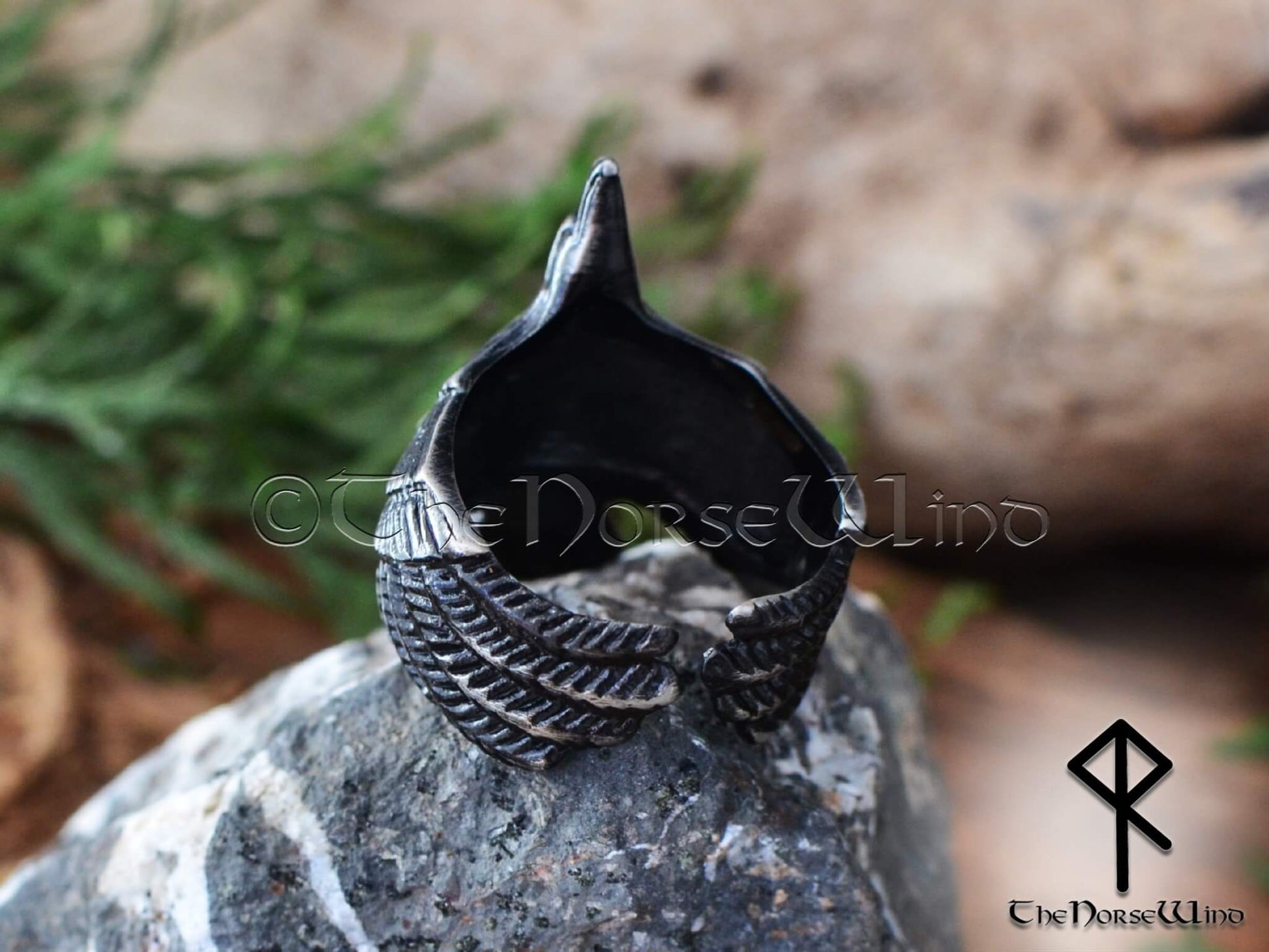 Large Bronze Raven Ring – Norse Viking Jewelry With Enamel Accents, Size 5–12 Available