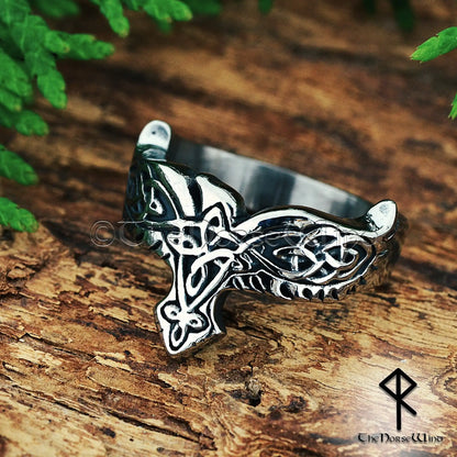 Viking Raven Ring with Celtic Knotwork – Stainless Steel Norse Ring