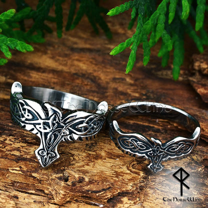 Viking Raven Ring with Celtic Knotwork – Stainless Steel Norse Ring