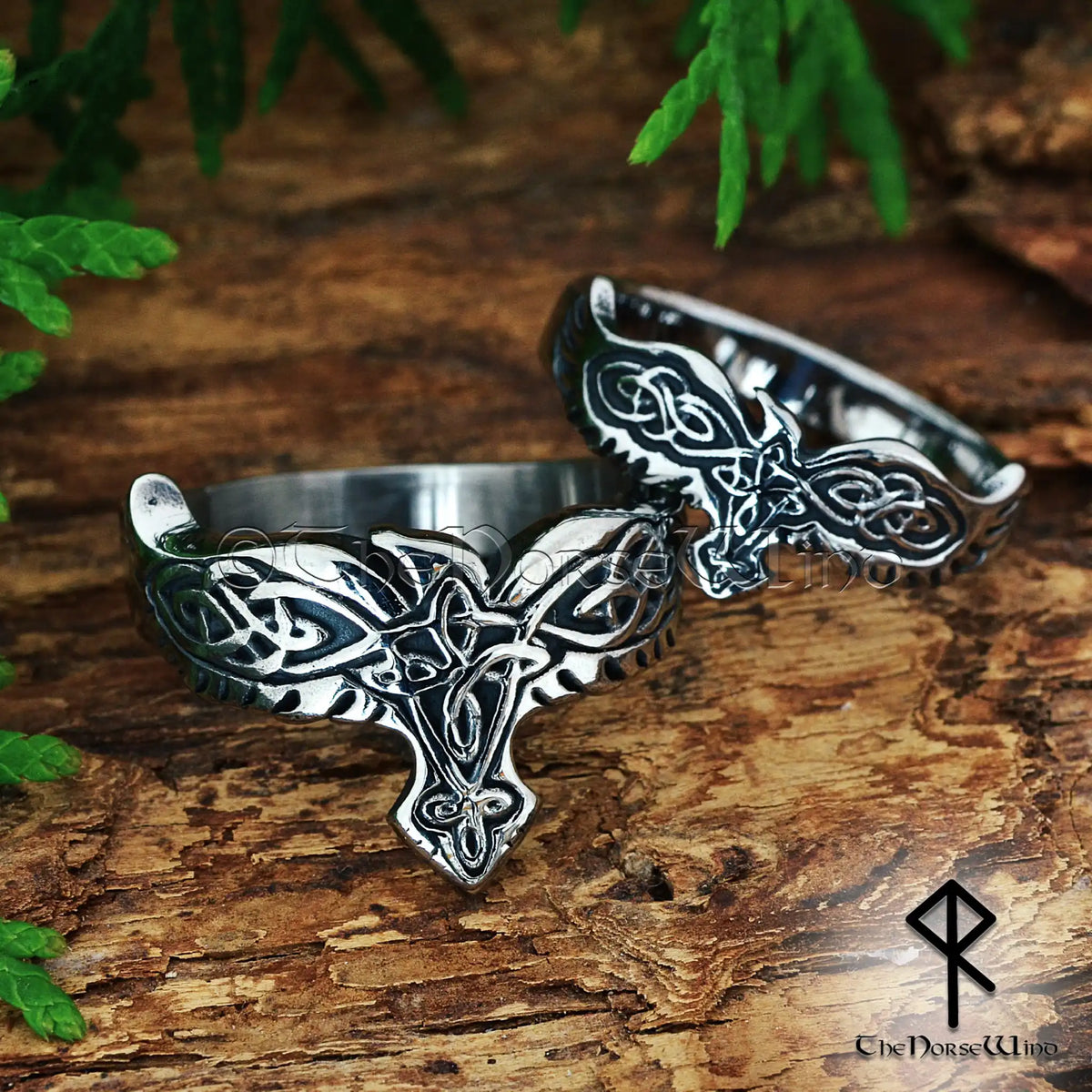 Dual Raven Rings Viking Raven Ring – Norse Celtic Knot Stainless Steel Band | The Norse Wind