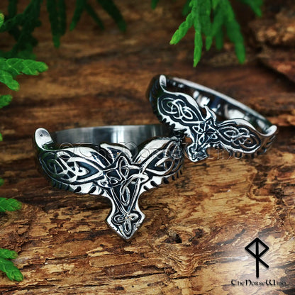 Viking Raven Ring with Celtic Knotwork – Stainless Steel Norse Ring