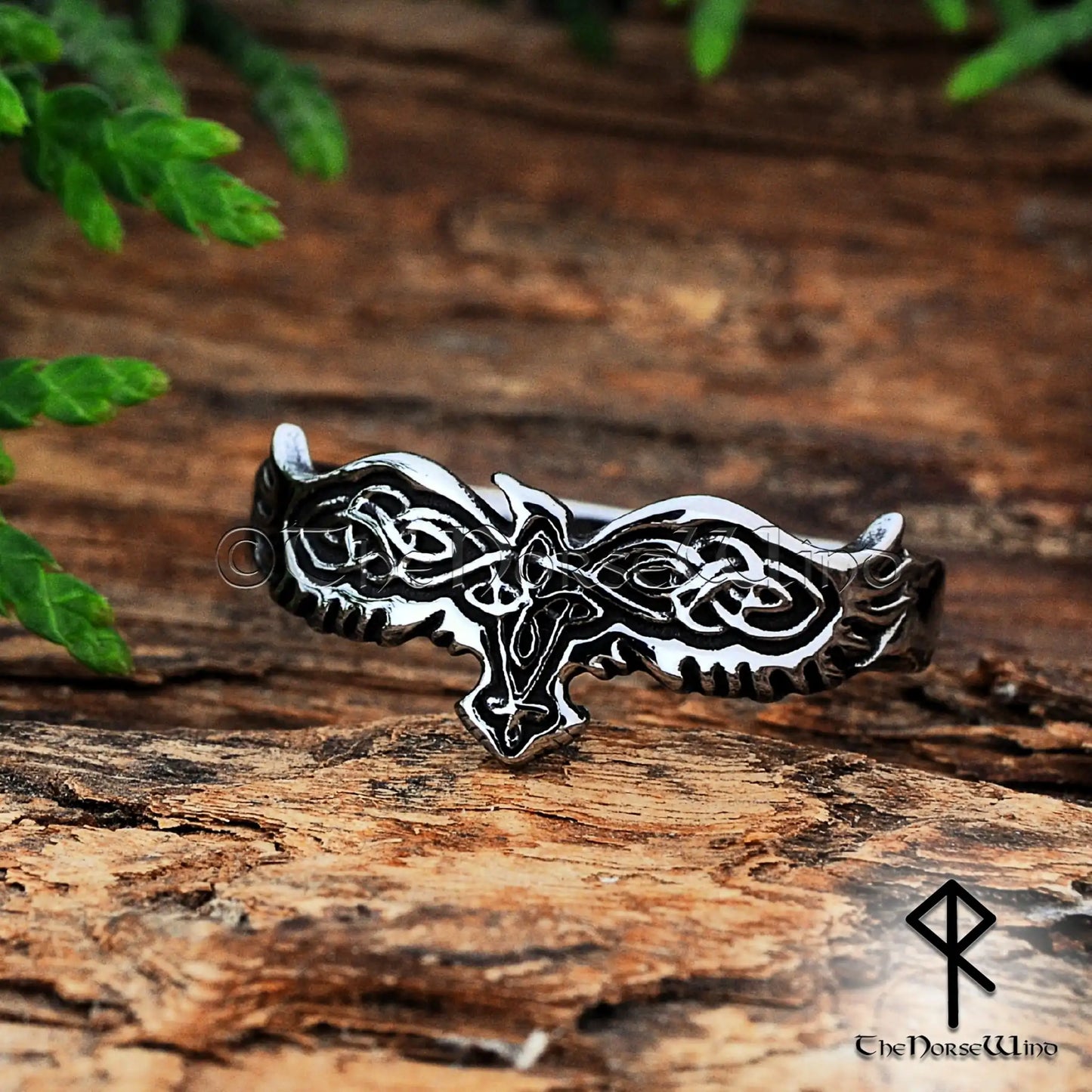 Viking Raven Ring with Celtic Knotwork – Stainless Steel Norse Ring