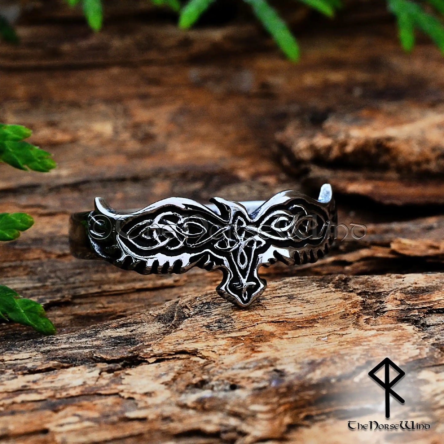Viking Raven Ring with Celtic Knotwork – Stainless Steel Norse Ring