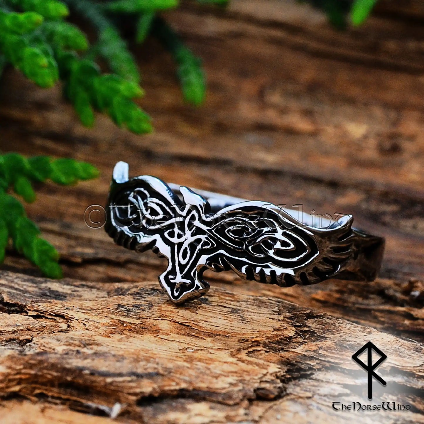 Viking Raven Ring with Celtic Knotwork – Stainless Steel Norse Ring