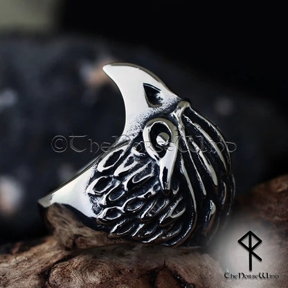 Viking Raven Ring - Odin's Ravens Solid Men's Ring