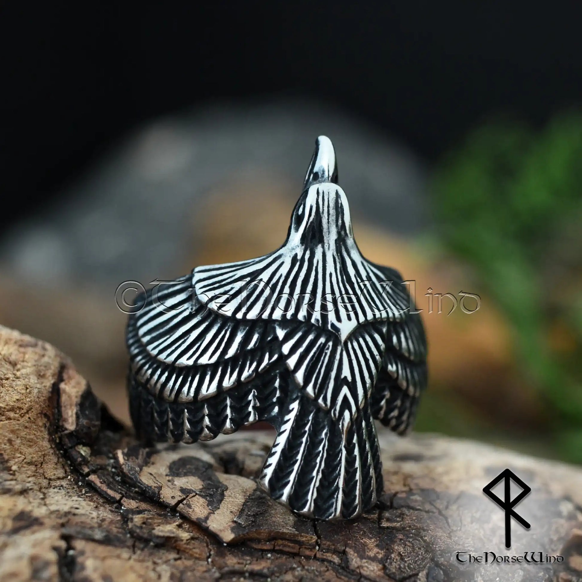 Viking Raven Ring - Flying Odin's Raven Silver Jewelry | The Norse Wind