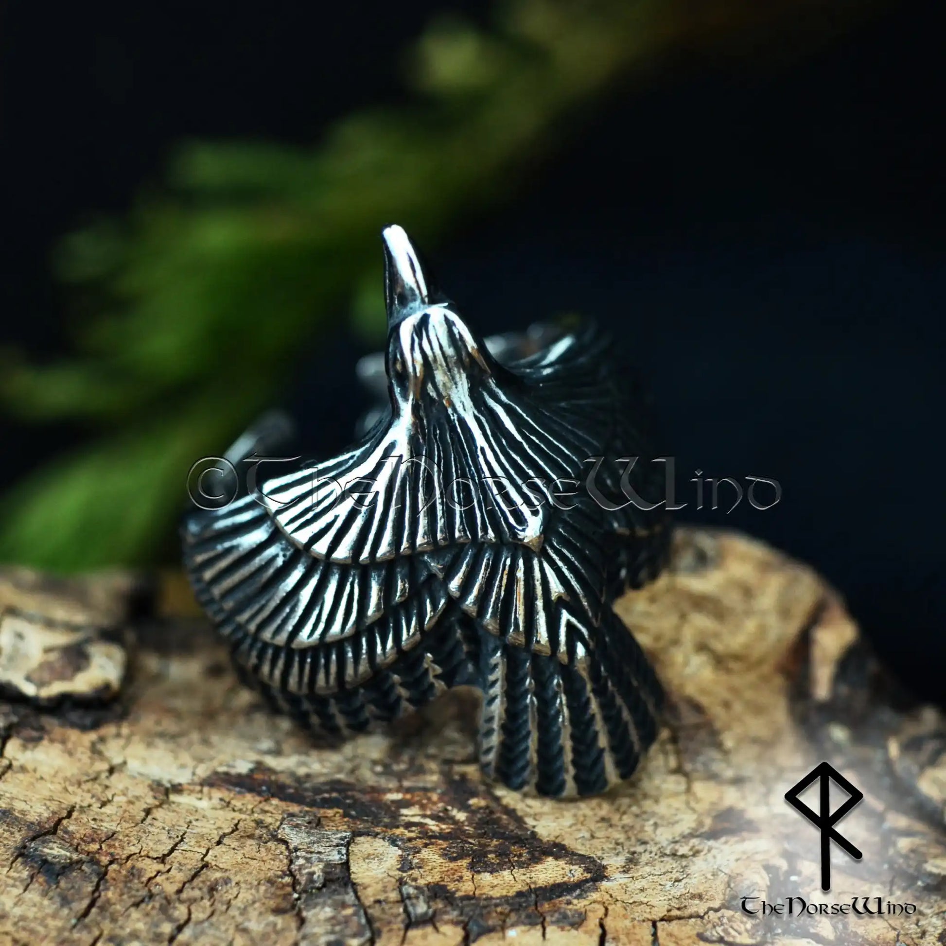 Viking Raven Ring - Flying Odin's Raven Silver Jewelry | The Norse Wind