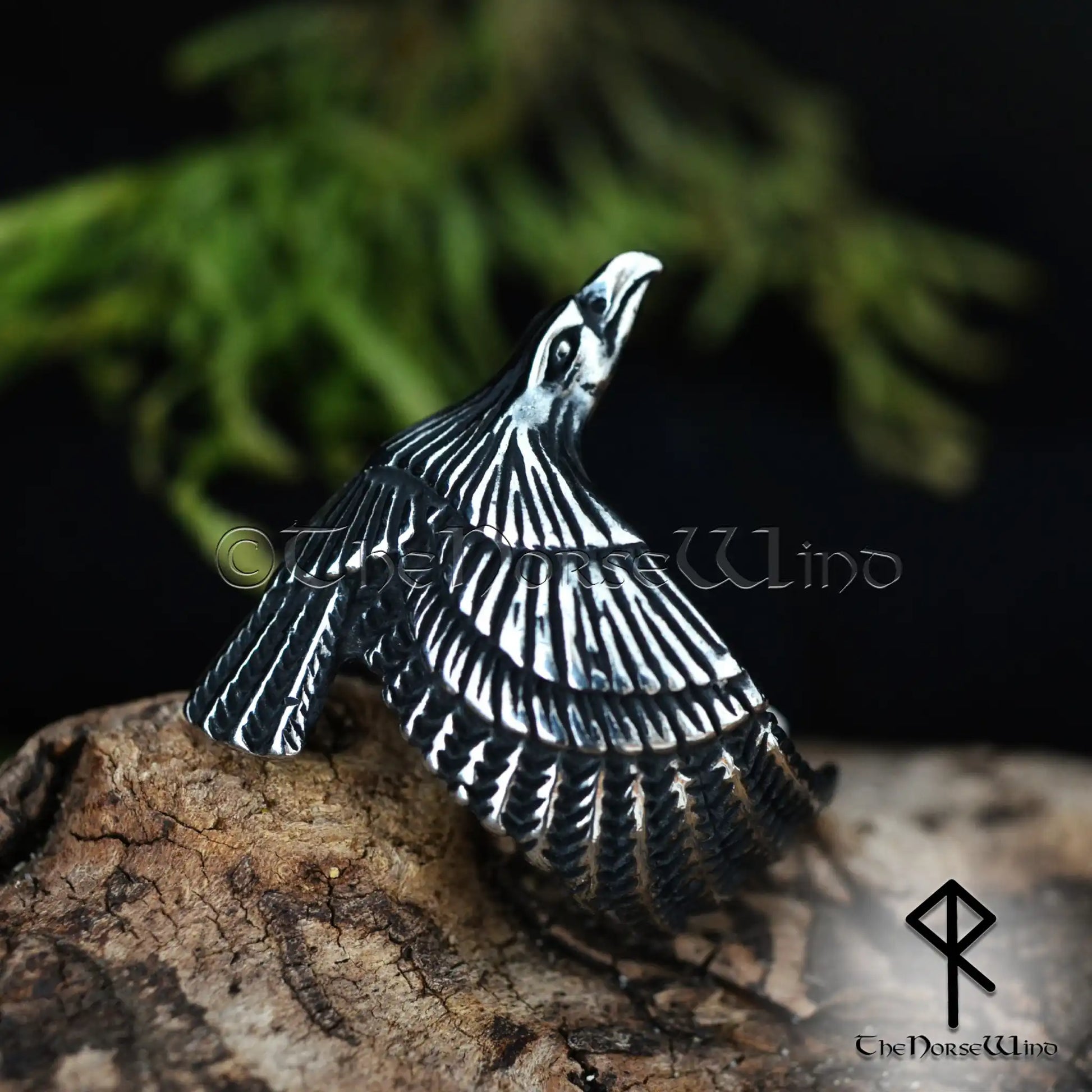 Viking Raven Ring - Flying Odin's Raven Silver Jewelry | The Norse Wind