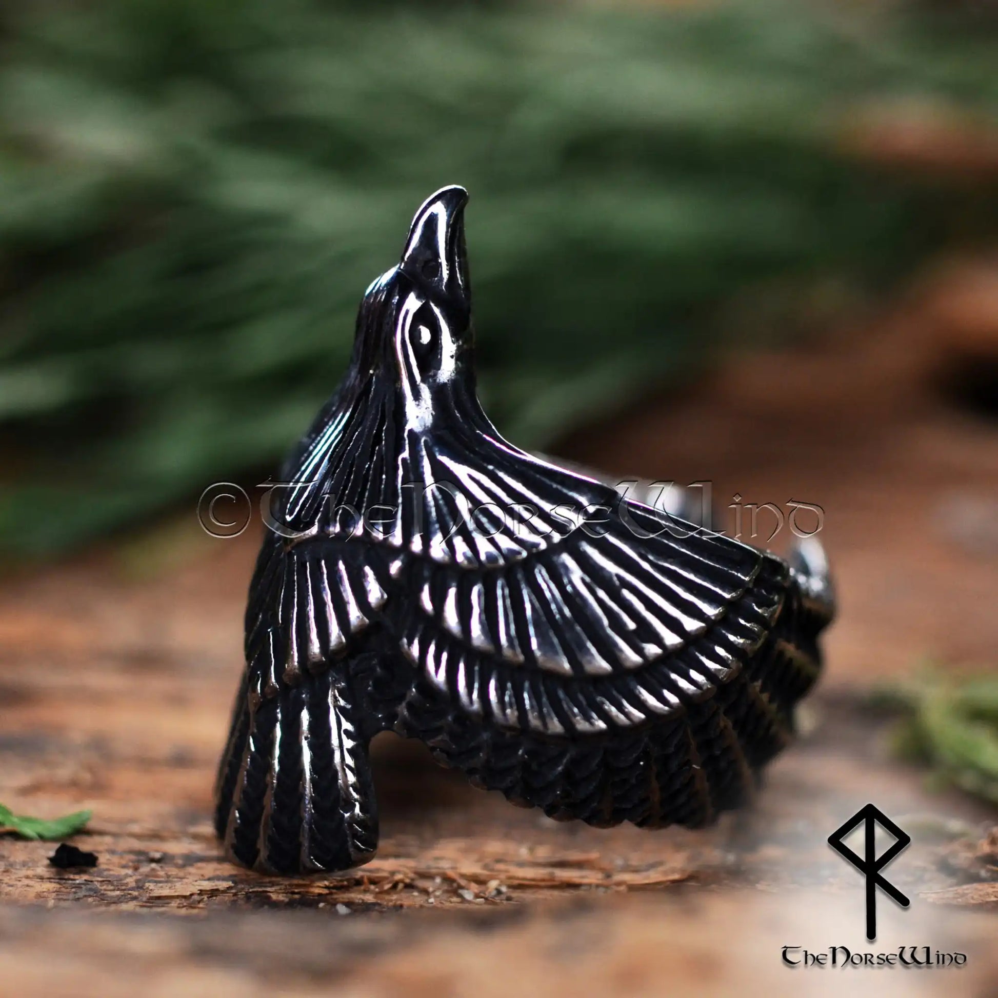 Viking Raven Ring - Flying Odin's Raven Silver Jewelry | The Norse Wind