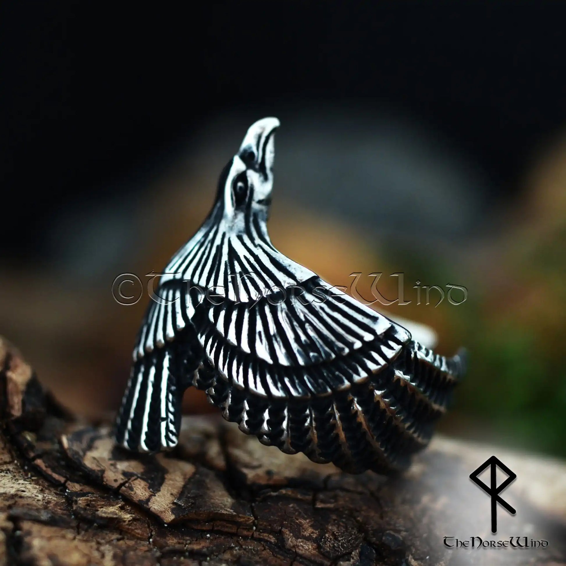 Viking Raven Ring - Flying Odin's Raven Silver Jewelry | The Norse Wind