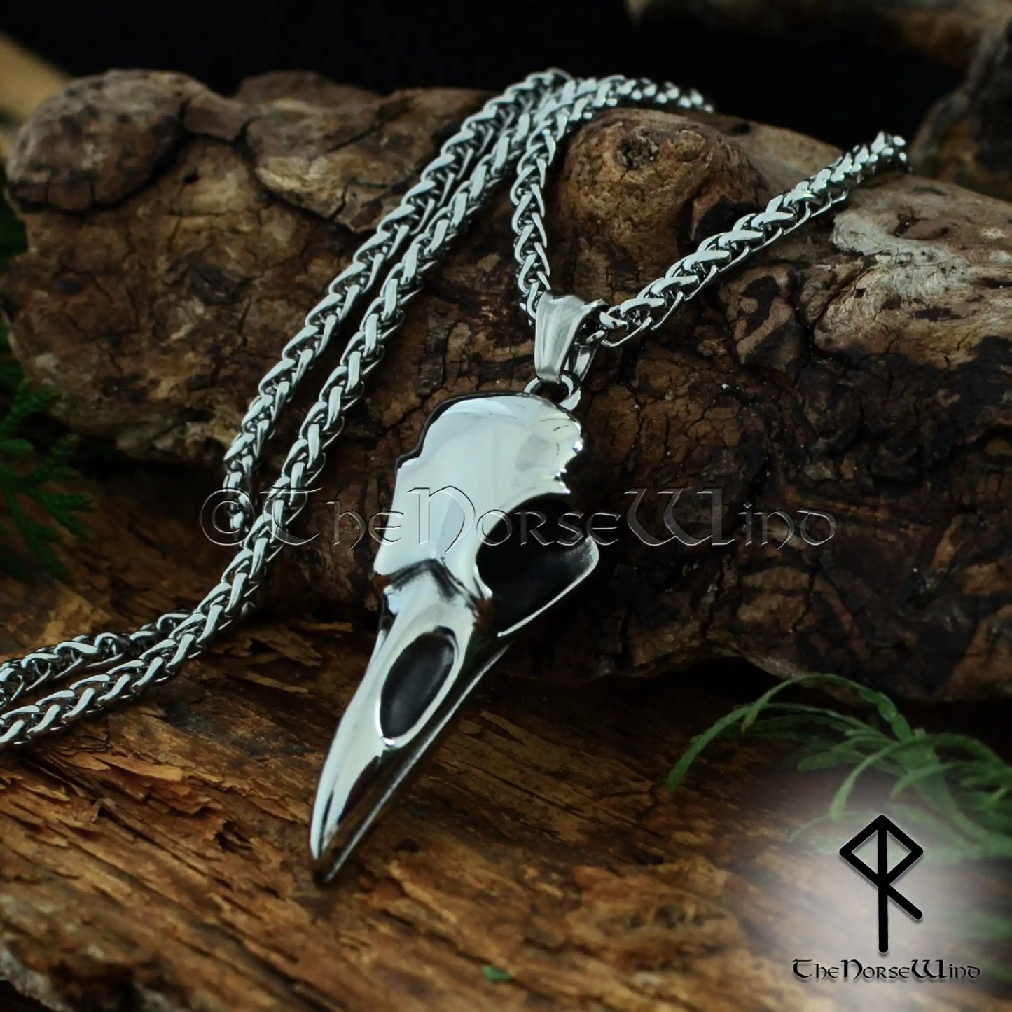 Viking Raven Skull Necklace, Odin's Raven Norse Pendant