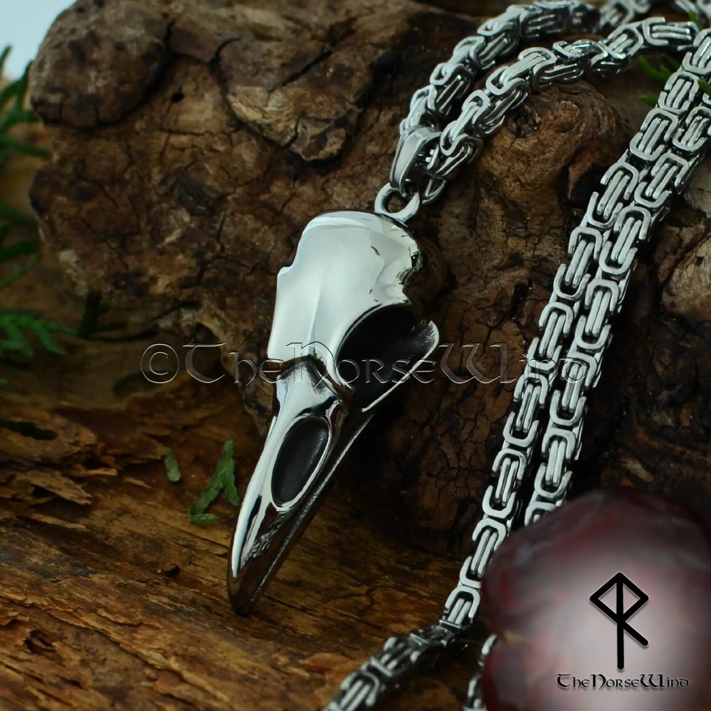 Wikinger-Halskette mit Rabenschädel, nordischer Anhänger mit Odins Rabe