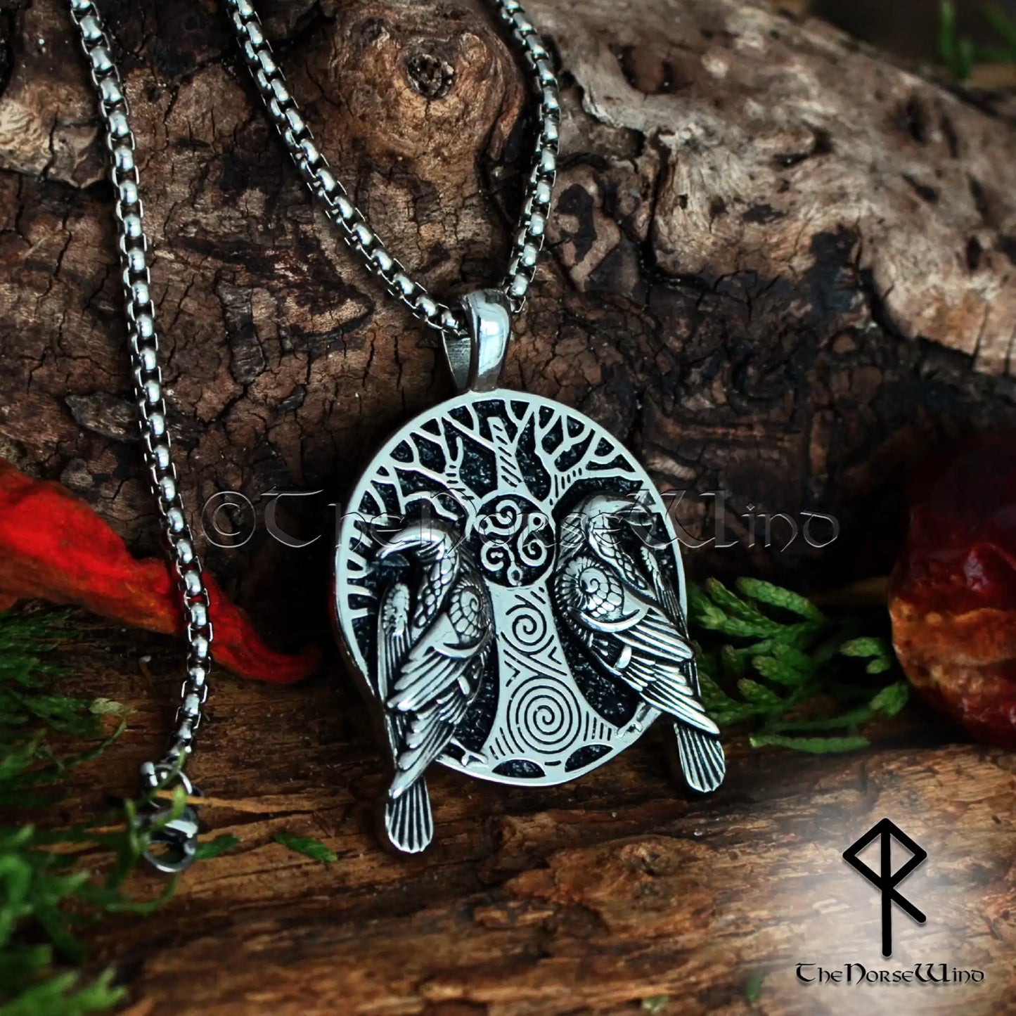 Odin's Ravens Necklace - Hugin & Munin Stainless Steel Viking Pendant