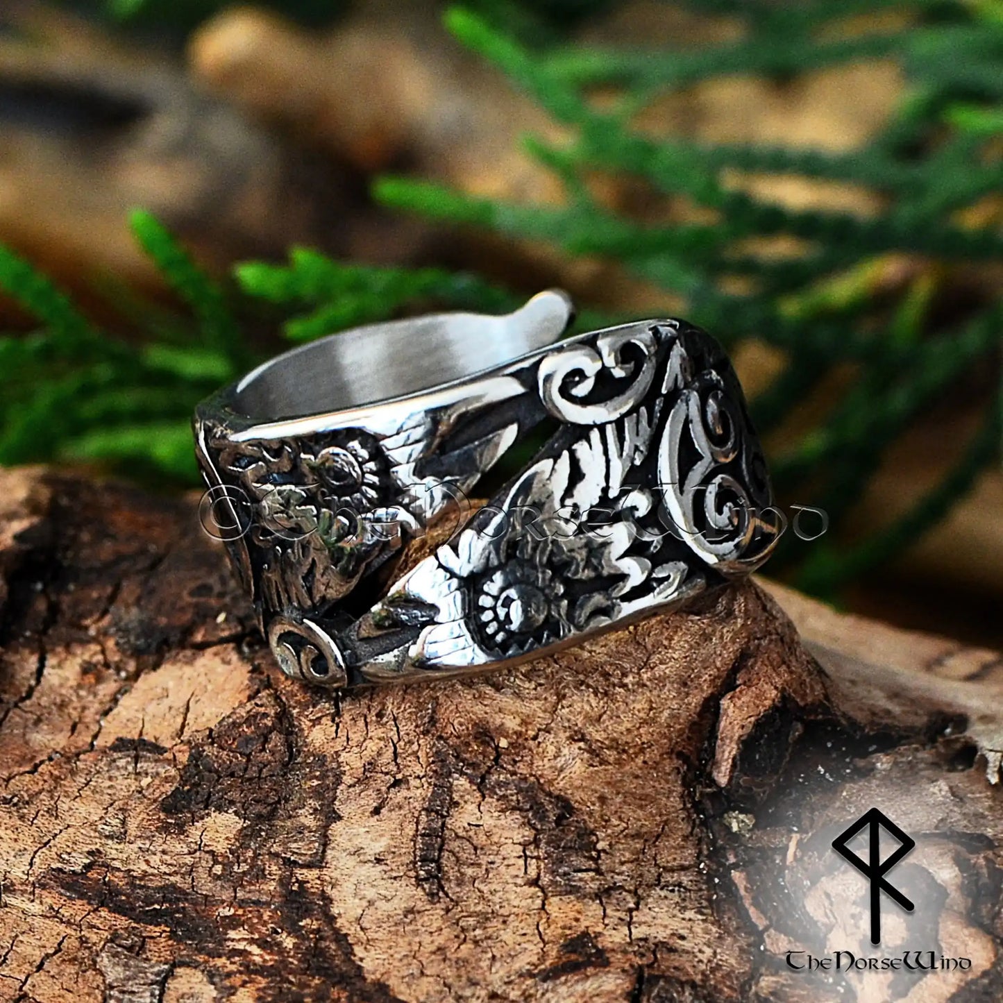 Odin's Ravens Viking Ring, Huginn & Muninn Stainless Steel Jewelry